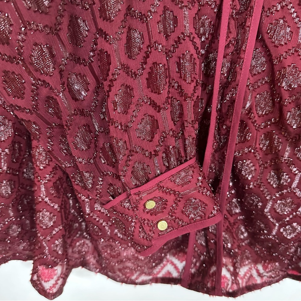 Liz Claiborne 2 Piece Geometric Lace Blouse Set Burgundy Women's 2X Plus Size - Picture 8 of 16